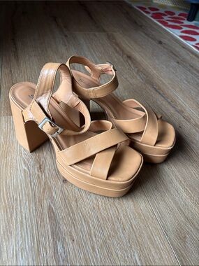 Soda Tan Platform Block Heel Sandals